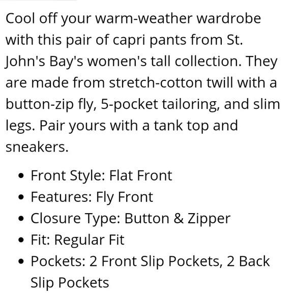 NWT Women's St. John's Bay Secretly Slender Capri Pants - Picture 7 of 7